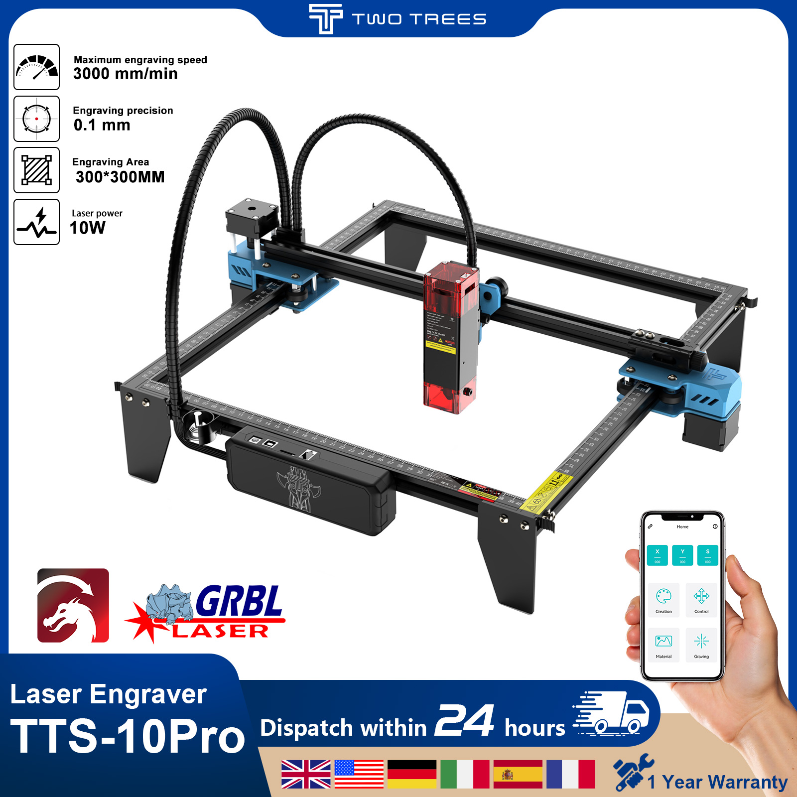 Industrial Laser Printing Machine - Twotrees TTS-10Pro Lasergraveermachine met touchscreen, metaal