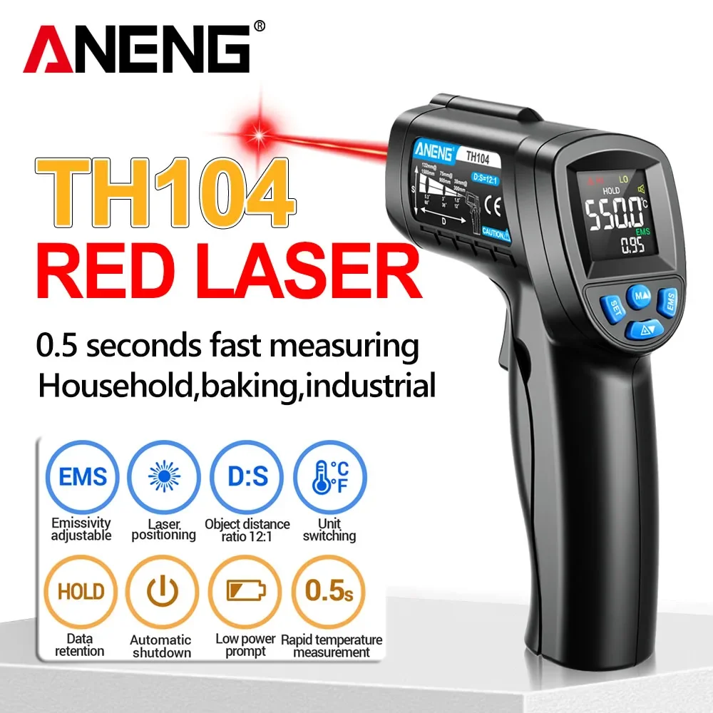 Industrial Laser Temperature Sensor - ANENG TH104 Infrarood Handheld Temperatuurmeter -50~550