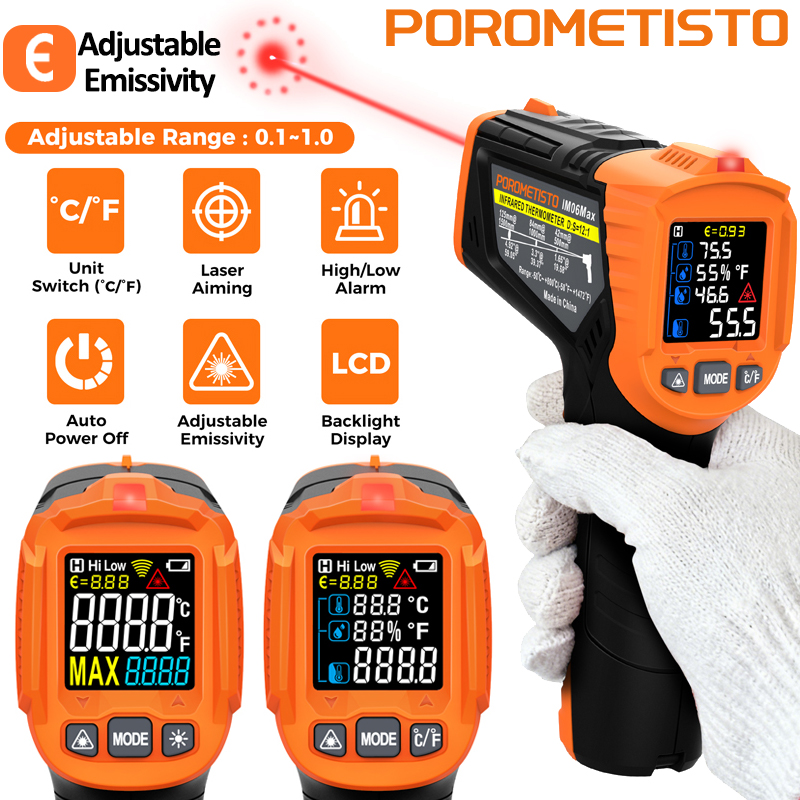 Industrial Laser Temperature Sensor - -50~380C Infraroodthermometer -50~800C Professionele digitale temperatuur-vochtigheidsmeter
